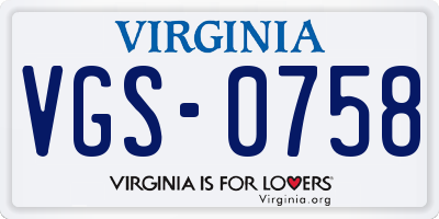 VA license plate VGS0758