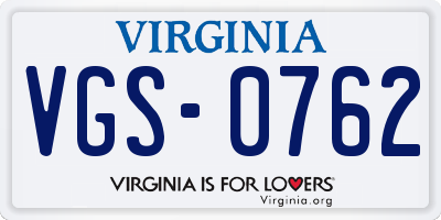 VA license plate VGS0762