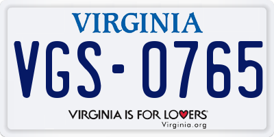 VA license plate VGS0765
