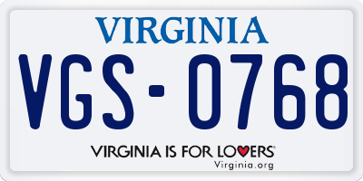 VA license plate VGS0768