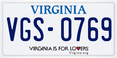 VA license plate VGS0769
