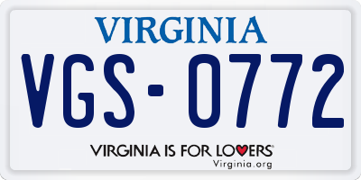 VA license plate VGS0772