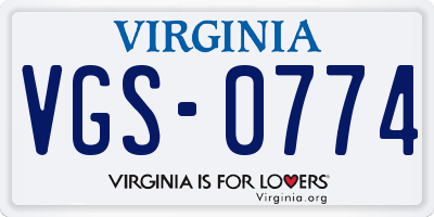 VA license plate VGS0774