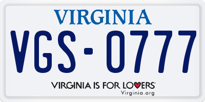 VA license plate VGS0777