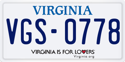 VA license plate VGS0778