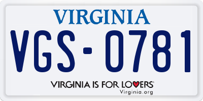 VA license plate VGS0781