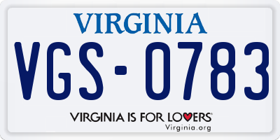 VA license plate VGS0783