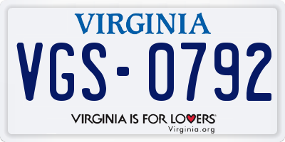 VA license plate VGS0792