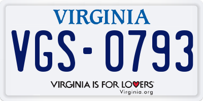 VA license plate VGS0793