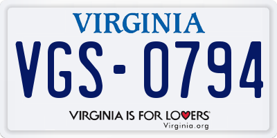 VA license plate VGS0794