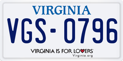 VA license plate VGS0796