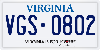 VA license plate VGS0802