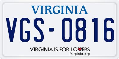 VA license plate VGS0816