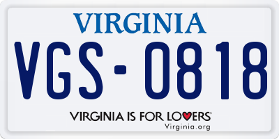 VA license plate VGS0818