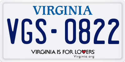 VA license plate VGS0822