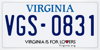 VA license plate VGS0831