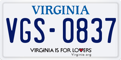 VA license plate VGS0837