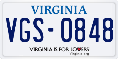VA license plate VGS0848