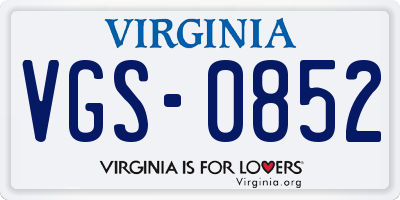 VA license plate VGS0852