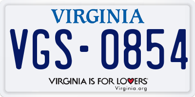 VA license plate VGS0854