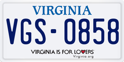 VA license plate VGS0858