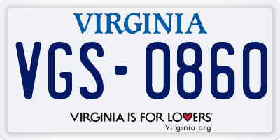 VA license plate VGS0860