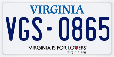 VA license plate VGS0865