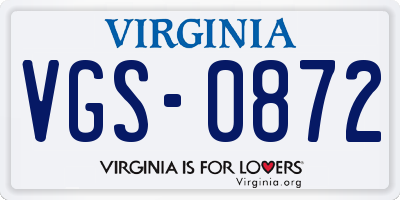 VA license plate VGS0872