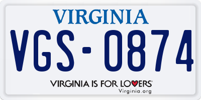 VA license plate VGS0874