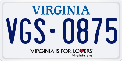 VA license plate VGS0875