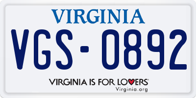VA license plate VGS0892