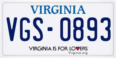 VA license plate VGS0893