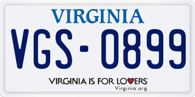 VA license plate VGS0899