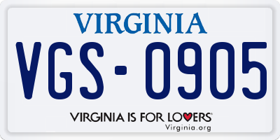 VA license plate VGS0905