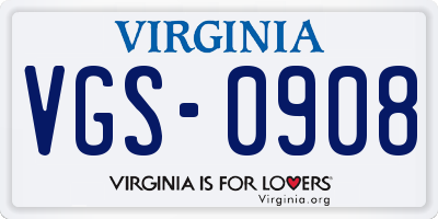 VA license plate VGS0908