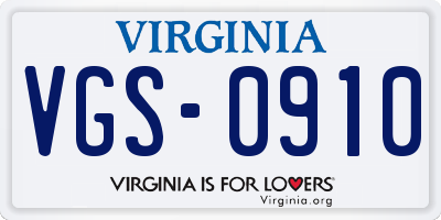 VA license plate VGS0910