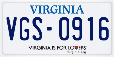 VA license plate VGS0916