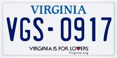 VA license plate VGS0917