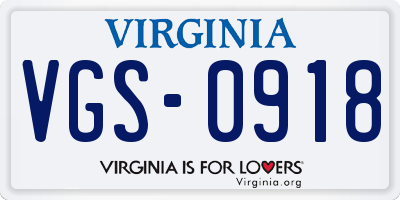 VA license plate VGS0918