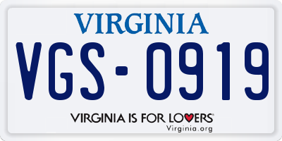 VA license plate VGS0919