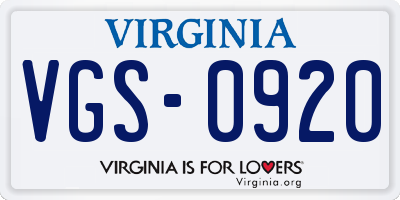 VA license plate VGS0920
