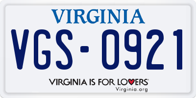 VA license plate VGS0921
