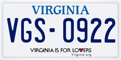 VA license plate VGS0922