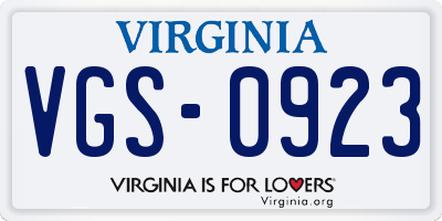 VA license plate VGS0923