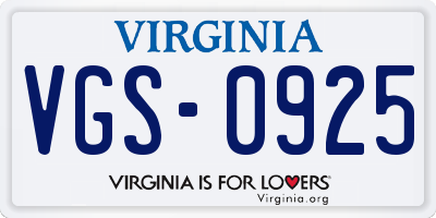 VA license plate VGS0925