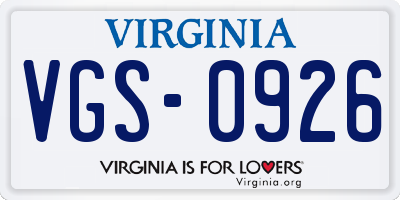 VA license plate VGS0926