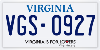 VA license plate VGS0927