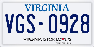 VA license plate VGS0928