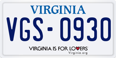 VA license plate VGS0930
