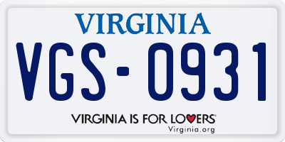 VA license plate VGS0931